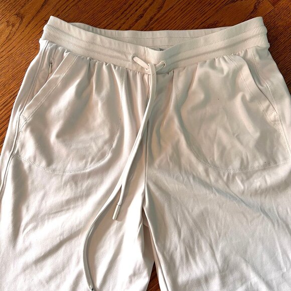 Rachel Zoe Cream White Wide Leg Drawstring Lounge Pants M Pockets Jersey Knit - Picture 2 of 11